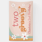 Girl's Two Groovy Retro Daisies 2. Geburtstag Banner (Vertikal)