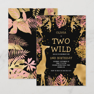 Girls Two Wild 2. Geburtstag Pink Black Safari Einladung