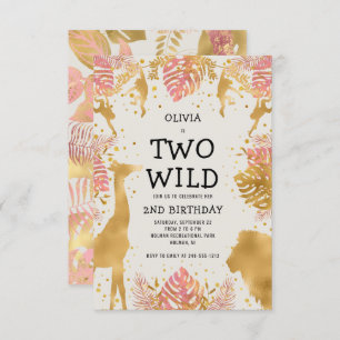 Girls Two Wild 2. Geburtstag Pink Ecru Safari Einladung