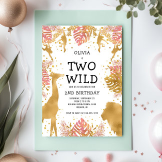 Girls Two Wild 2. Geburtstag Pink Gold Safari Einladung