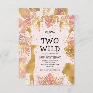 Girls Two Wild 2. Geburtstag Pink Jungle Safari Einladung