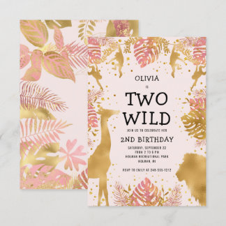 Girls Two Wild 2. Geburtstag Pink Jungle Safari Einladung