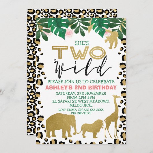 Girls Two Wild Second Birthday Einladung (Vorne/Hinten)
