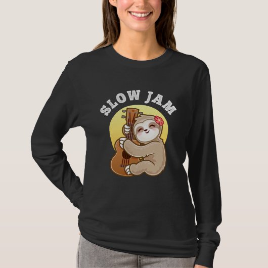 Girls Ukulele Uke Guitar Slow Jam Cute Sloth T-Shirt (Vorderseite)