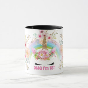 Girls UNICORN 13. Geburtstagsfeier Tasse Anpassbar