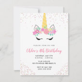 Girl's Unicorn 4th Birthday Party Einladung (Vorderseite)