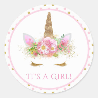 Girls Unicorn Baby Shower Stickers