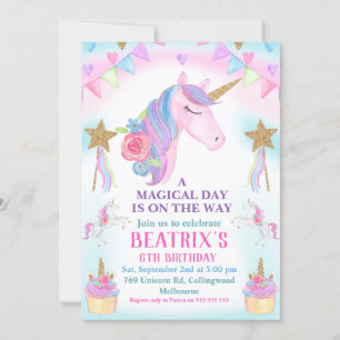 Girls Unicorn Cake Stars Einladung Geburtstag