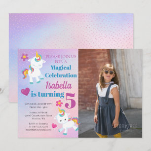 Girls Unicorn Foto Geburtstag Einladung