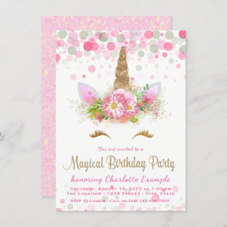Girls Unicorn Gesicht Geburtstagsparty Einladungen
