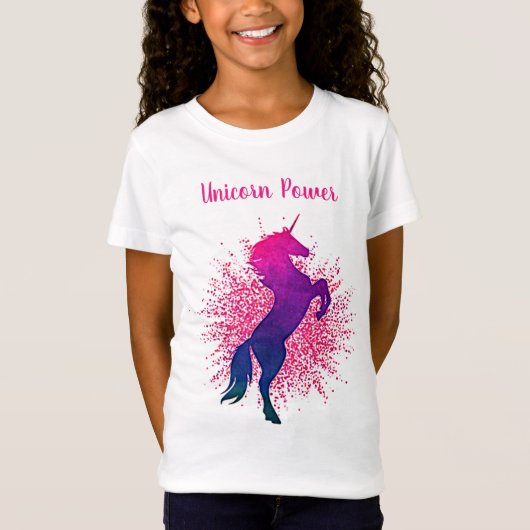 Girls "Unicorn Power" Einhorn & Glitzer T - Shirt (Vorderseite)