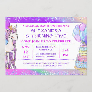 Girl's Unicorn Sparkle Geburtstag Einladung
