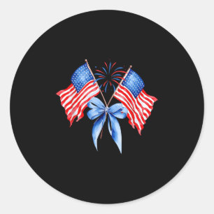 Girls Usa Flag Fireworks Bows Patriotic 4. Jul Runder Aufkleber