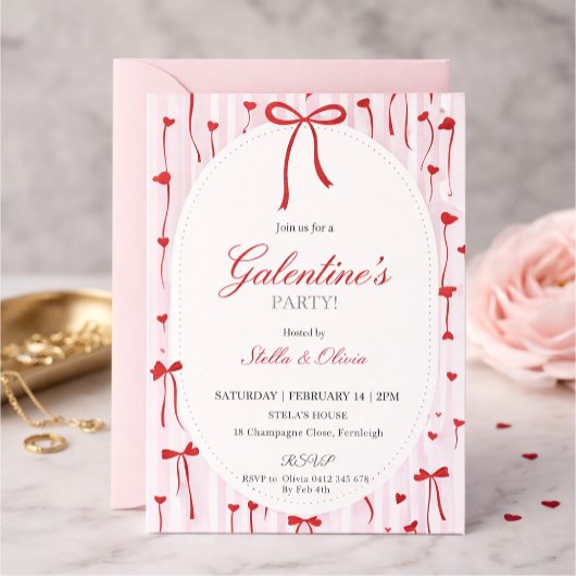 Girls Valentine's Day Invite Pink & Red Einladung