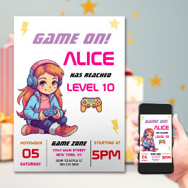 Girls Video Game Geburtstagsparty Einladung