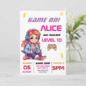 Girls Video Game Geburtstagsparty Einladung (Stehend Vorderseite)