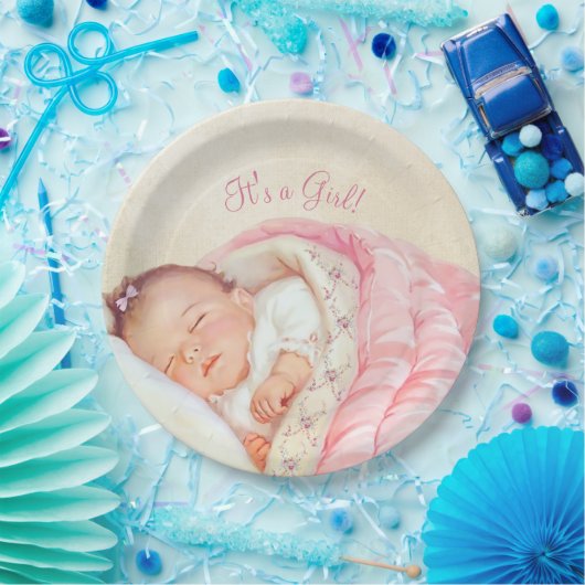Girls Vintag Baby Shower Pappteller (Party)