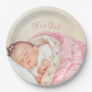 Girls Vintag Baby Shower Pappteller