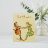Girls Vintag Beste Freunde Postkarte (Stehend Vorderseite)
