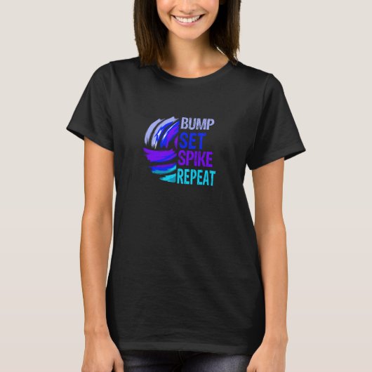 Girls Volleyball Bump Set Spike Repeat Blue Purple T-Shirt (Vorderseite)