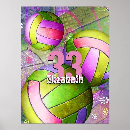 Girls Volleyball Poster mit Spielernummer (Vorne)
