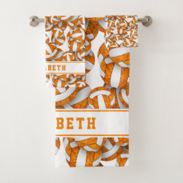 Girls-Volleyballs Muster personalisiert orange Badhandtuch Set