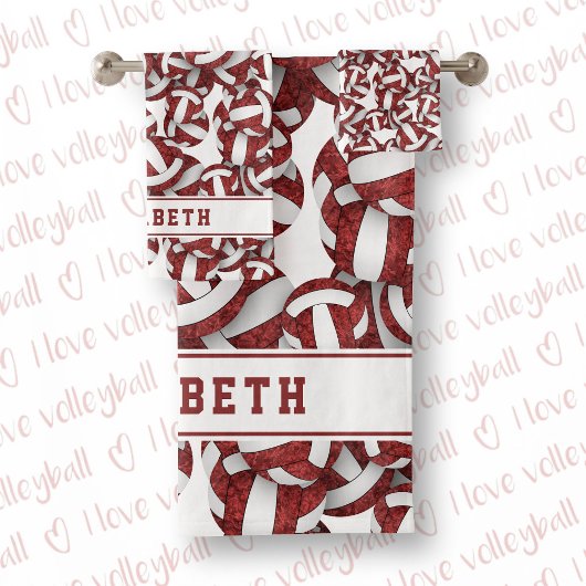Girls-Volleyballs personalisierter Maroon Badhandtuch Set