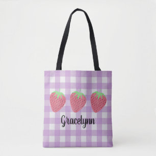 Girls Wassercolor Strawberry Trio and Karierte Tas Tasche