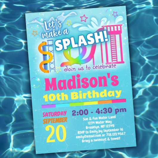 Girls Water Park Geburtstagsparty Einladung