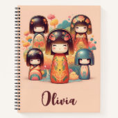 Girls' Watercolor Kokeshi Puppen Notizblock (Vorderseite)