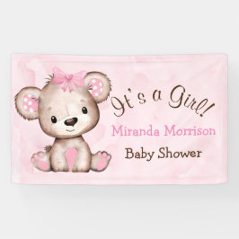 Girl's Watercolor Teddy Bear Baby Shower Banner