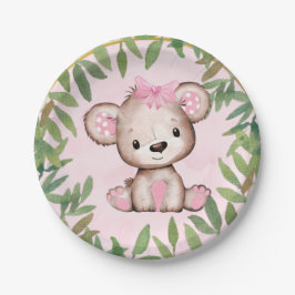 Girl's Watercolor Teddy Bear Baby Shower Pappteller