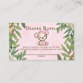 Girl's Watercolor Teddy Bear Diaper Raffle Visitenkarte