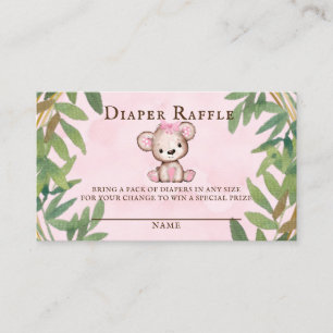 Girl's Watercolor Teddy Bear Diaper Raffle Visitenkarte