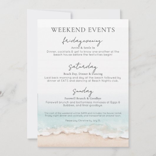 Girls Weekend Beach Junggeselinnen-Abschied Einladung (Rückseite)