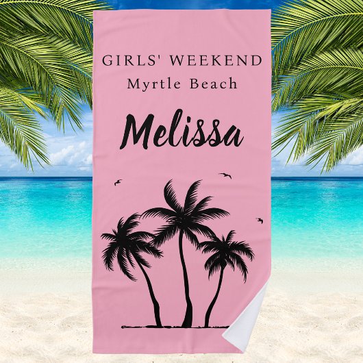Girls Weekend Blush Pink Palm Tree Beach Handtuch