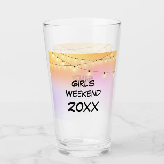 Girls Weekend Café Lights mit Jahr und Name Glas (Vorderseite)