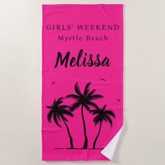 Girls Weekend Girly Palm Trees Monogram Strandtuch (Vorderseite)