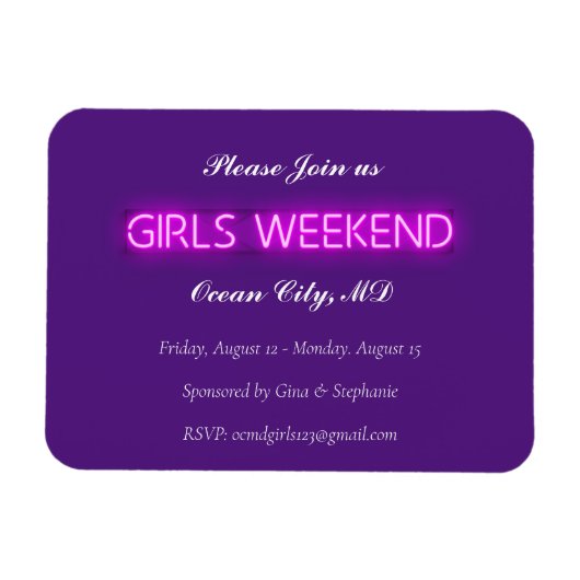 GIRLS WEEKEND Neon LED Signieren Einladung Postkar Magnet (Horizontal)