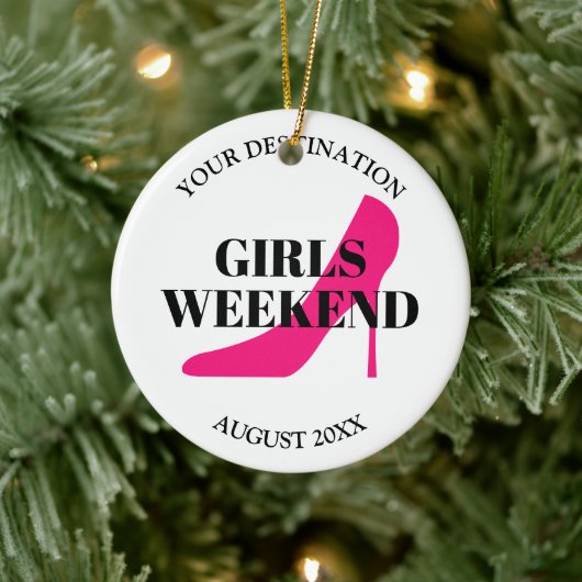 Girls weekend trip custom pink stiletto shoe keramik ornament (Baum)