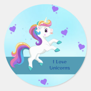 Girls Whimsical Aquamarin Unicorn BIrthday Party Runder Aufkleber
