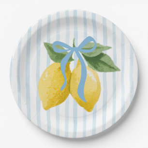 Girls Whimsical Blue Bow Lemon Amalfi Geburtstag Pappteller