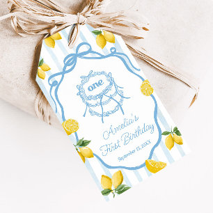 Girls Whimsical Blue Lemon Amalfi Geburtstagsgunst Geschenkanhänger