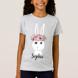 Girls Whimsical Floral OasterBunny Rabbit und Name T-Shirt