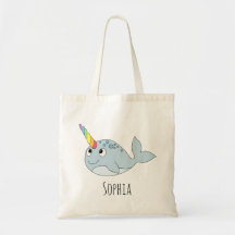 Girls Whimsical Rainbow Narwhal Cartoon Name Kids