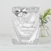 Girls White Satin Erste Kommune Einladung (Stehend Vorderseite)