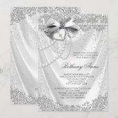 Girls White Satin Erste Kommune Einladung (Vorne/Hinten)