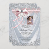 Girls White Satin Foto Erste Kommune Einladung (Vorne/Hinten)