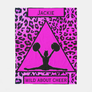 Girls "Wild About Cheer" Pink Leopard Fleecedecke