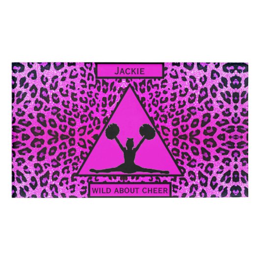Girls "Wild About Cheer" Pink Leopard Namenschild (Vorderseite)